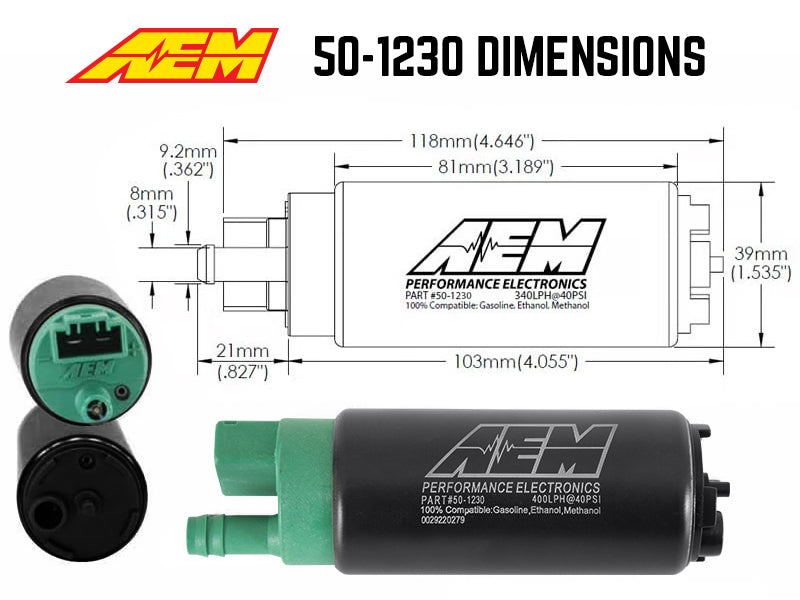AEM 400 LPH High-Flow In-Tank EFI Fuel Pump Kit, Double Barb, Part Number 50-1230