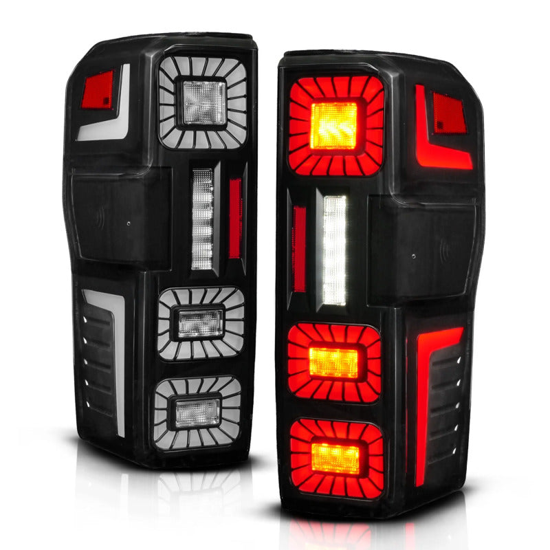 ANZO 23-26 Ford Super Duty Full LED Tail Light Assembly with Sequential Signal and Black Housing – Pair