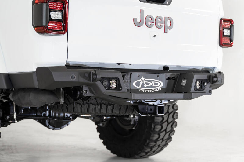 Addictive Desert Designs Stealth Fighter Rear Bumper with Backup Sensor Cutouts for Jeep Gladiator JT, Part Number R971241280103