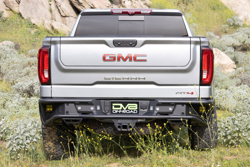 DV8 Offroad Tube Rear Bumper for 2019–2025 Chevy Silverado and GMC Sierra 1500, Part Number dveRBCS1-04