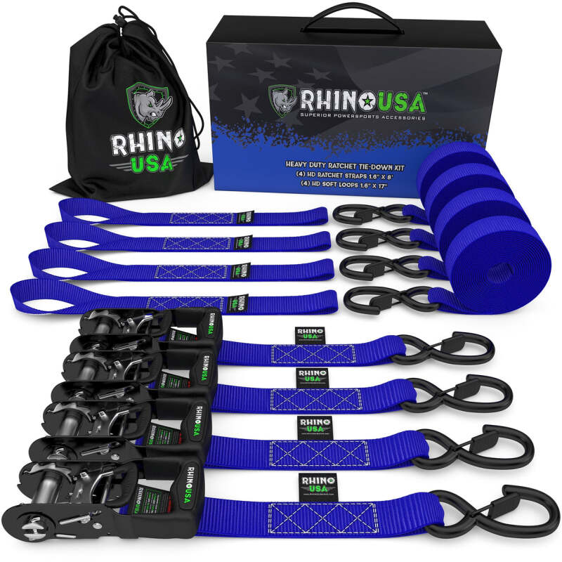 Rhino USA rsaTD-GC1.6X15-BLU Heavy Duty Ratchet Tie-Down 4-Pack, Blue