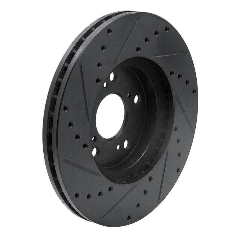 R1 Concepts RNC633-59043R Front Right Drilled and Slotted Black Brake Rotor for Acura