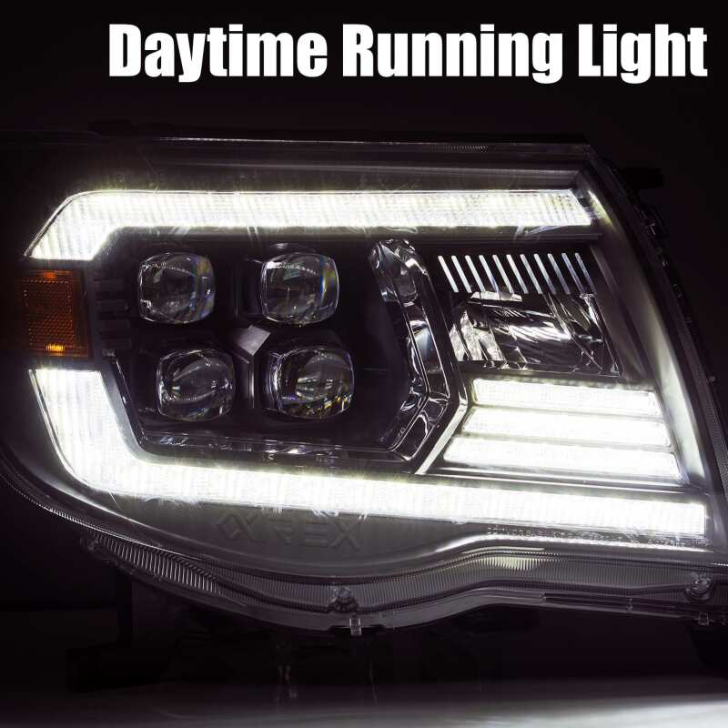 AlphaRex NOVA LED Projector Headlights for 2005-2011 Toyota Tacoma, Plank Style, Alpha Black with Active Light and DRL