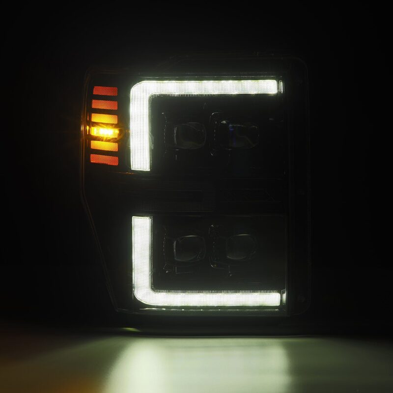 AlphaRex NOVA-Series LED Projector Headlights for 2008–2010 Ford F-250–F-550 Super Duty, Black Housing with Activ Light and Sequential Signal