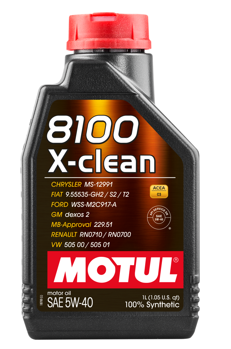 Motul 1L Synthetic Engine Oil 8100 5W40 X-CLEAN C3 -505 01-502 00-505 00-LL04 - Case of 16