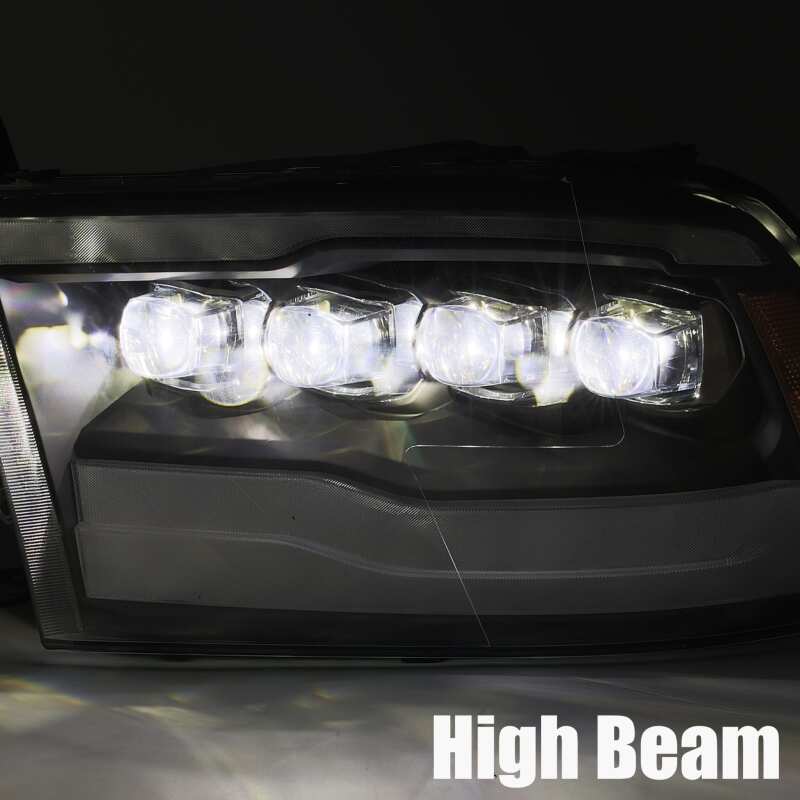 AlphaRex NOVA LED Projector Headlights for 2009-2018 Dodge Ram 1500, Alpha Black Plank Style with DRL