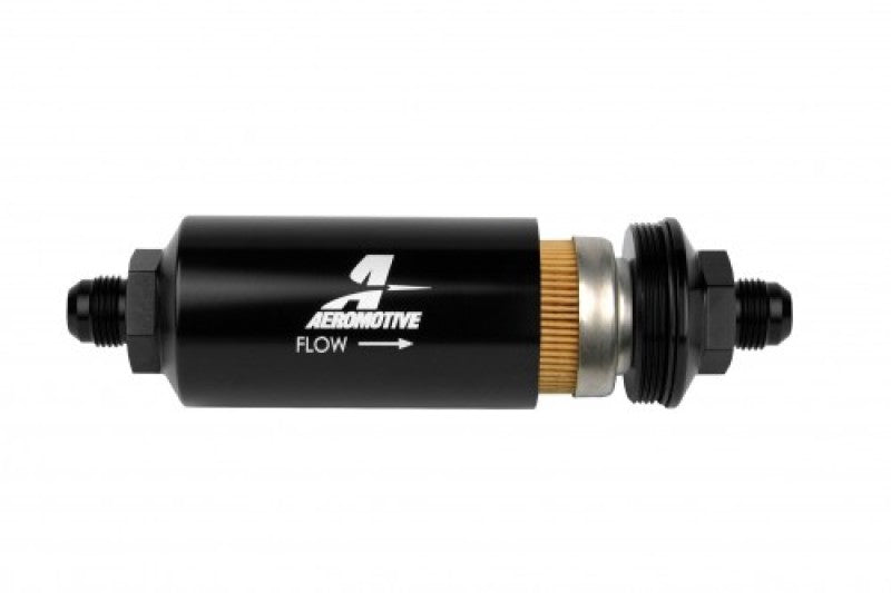 Aeromotive 12377 In-Line Fuel Filter, AN-8 Male, 10-Micron Fabric Element, Black Finish