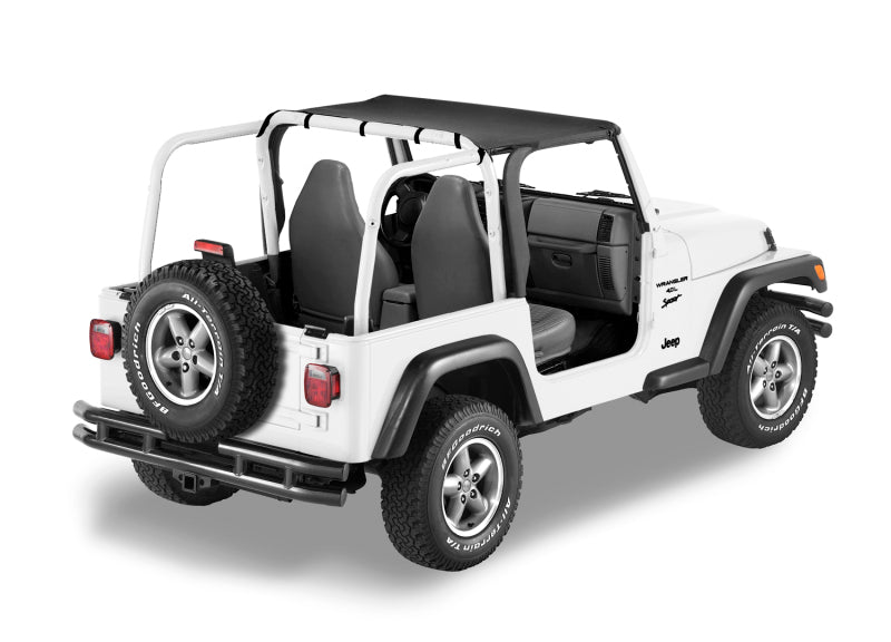 Bestop 97-02 Jeep Wrangler TJ Header Targa Bikini Top in Black Denim
