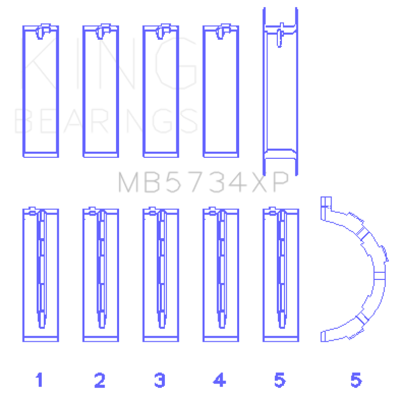 King Engine Bearings MB5734XP.026 Performance Main Bearing Set for Ford 302 Coyote, +0.026 mm