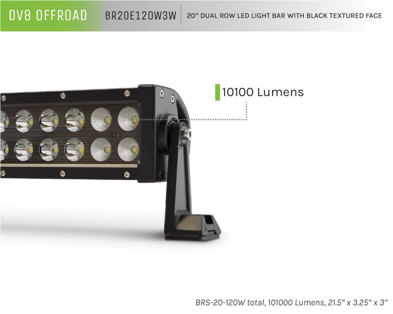 DV8 Offroad BRS Pro Series 20-Inch LED Light Bar, 120W Flood/Spot, Part Number dveBR20E120W3W