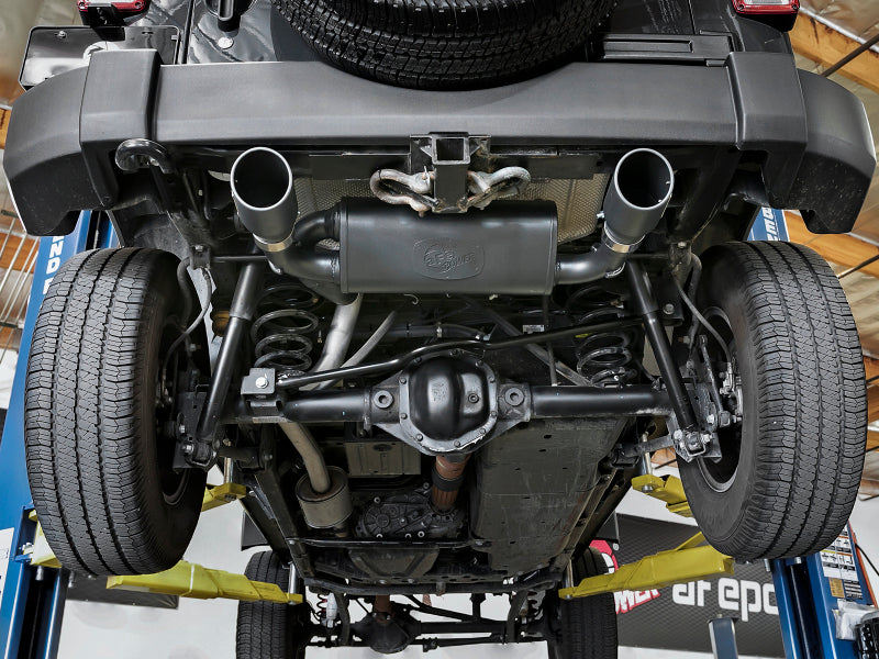 aFe Rebel Series 2.5-Inch 409 Stainless Steel Axle-Back Exhaust with Black Tips, Part 49-48061-B, 2007-2018 Jeep Wrangler JK V6