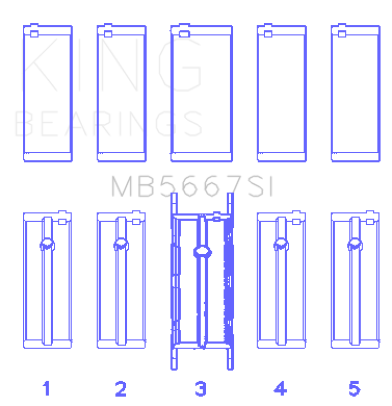 King Engine Bearings MB5667SI0.25 Mini W10B16A/W11B16A Main Bearing Set, +0.25 mm