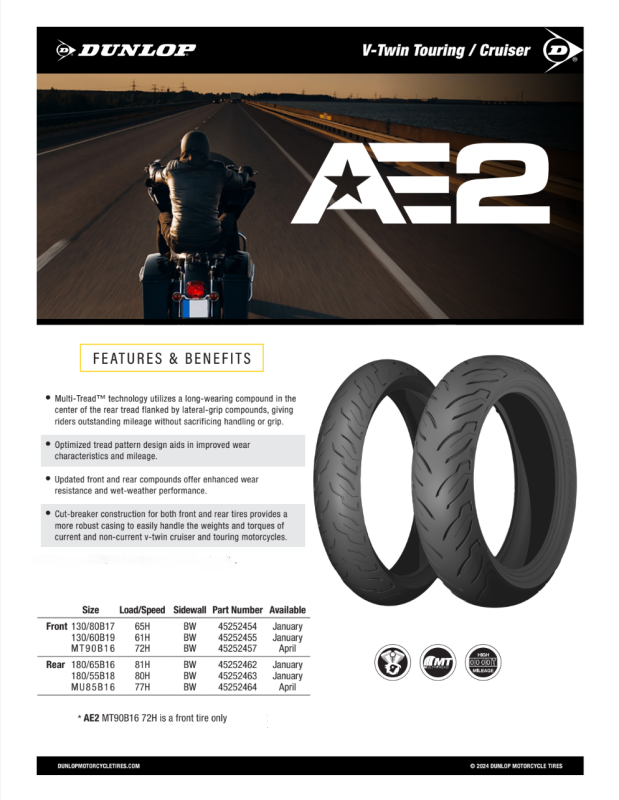 Dunlop AE2 Bias Front Tire - MT90B16 M/C 72H TL