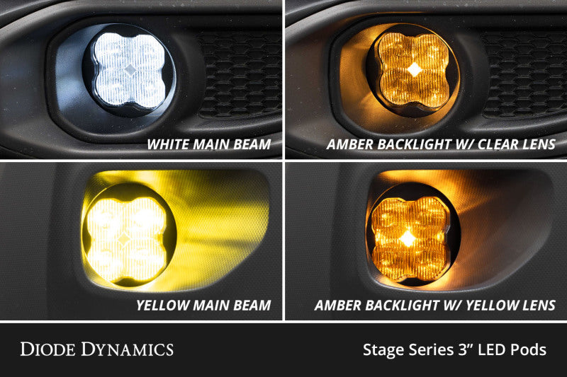 Diode Dynamics SS3 Sport Type SV1 Fog Light Bracket Kit with Amber Backlight, Yellow SAE Fog