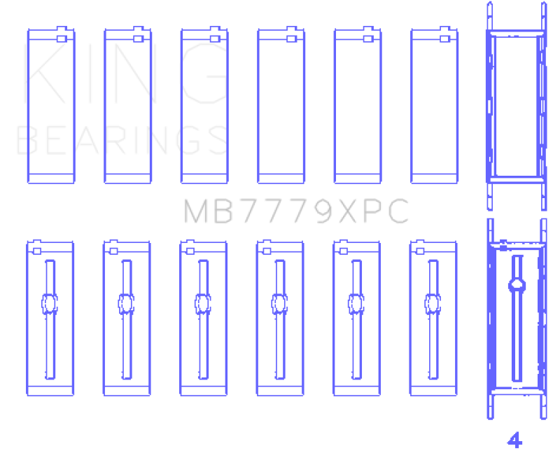 King Engine Bearings MB7779XPC0.25 BMW B58B30A Coated Performance Main Bearing Set, 0.25 mm