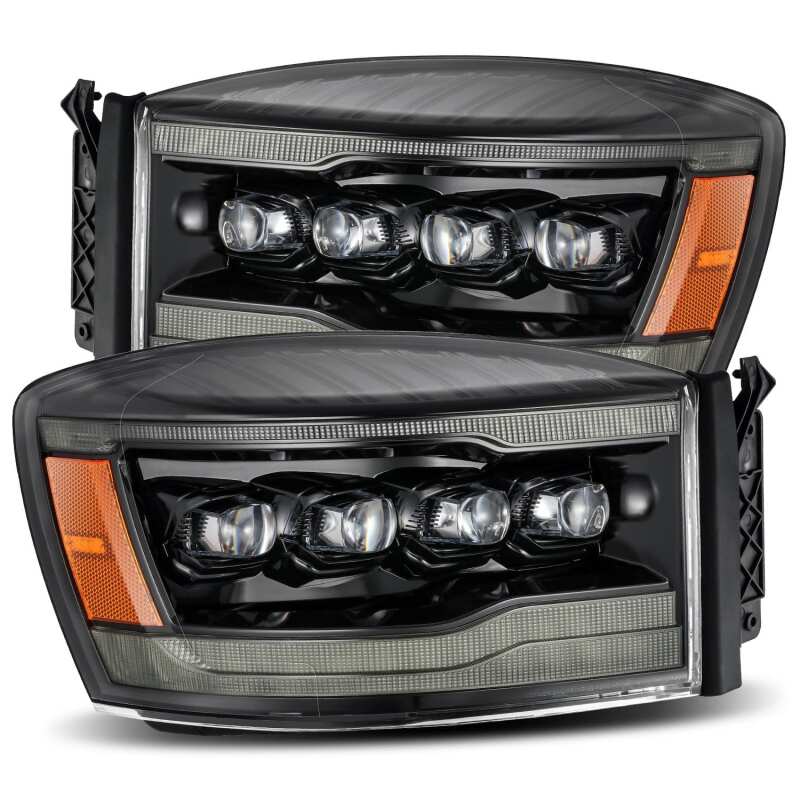 AlphaRex NOVA-Series Projector Headlights for 2006–2008 Dodge Ram 1500, 2500 and 3500 – Plank Style, Alpha Black, Sequential Signal and DRL
