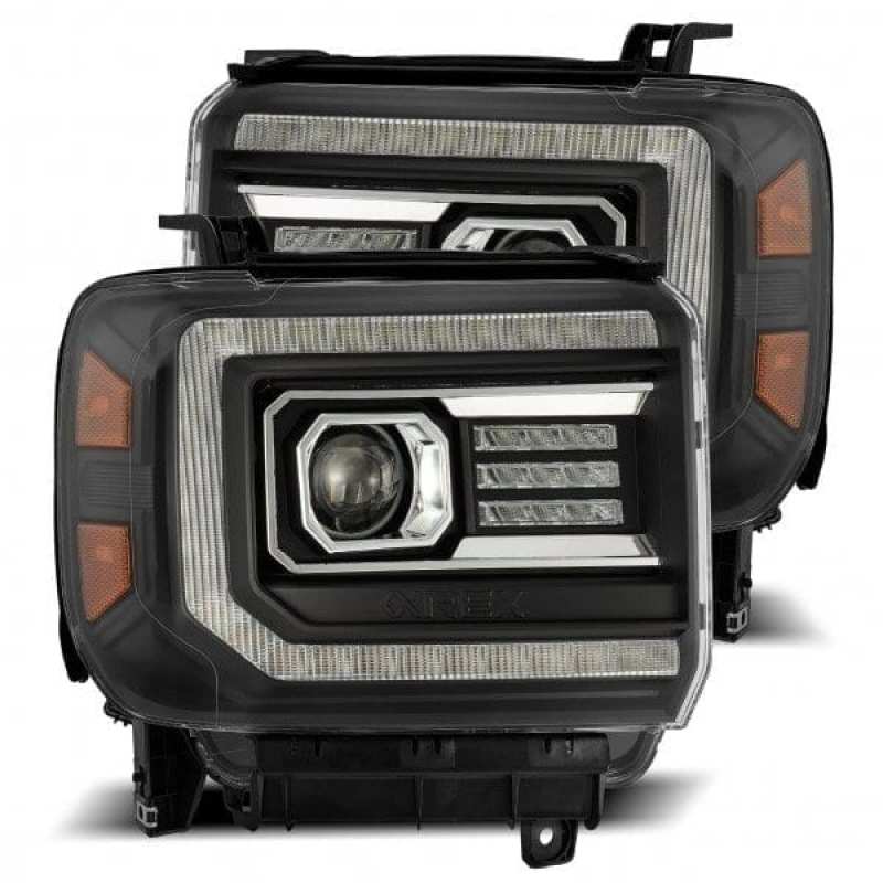 AlphaRex LUXX-Series LED Projector Headlights for 2014-2018 GMC Sierra 2500HD/3500HD - Plank Style Black