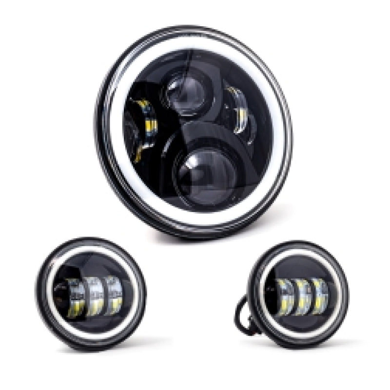 Letric Lighting 7-Inch Full-Halo Black LED Headlight with Two 4.5-Inch Passing Lamps - LHK-7BH
