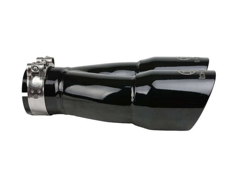 aFe Takeda 304 Stainless Steel Clamp-On Exhaust Tip, 2.5-Inch Inlet, 3-Inch Dual Outlet, Black - 49T25364-B10