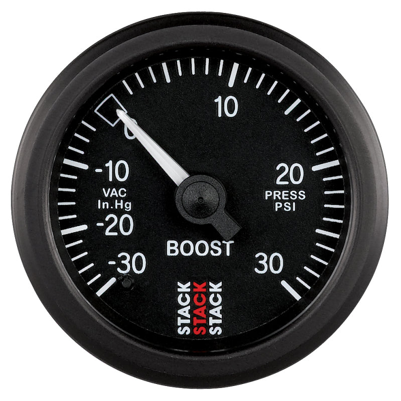 AutoMeter Stack Instruments 52mm Mechanical Boost Gauge, -30 inHg to +30 psi, Black, Part Number atmST3112