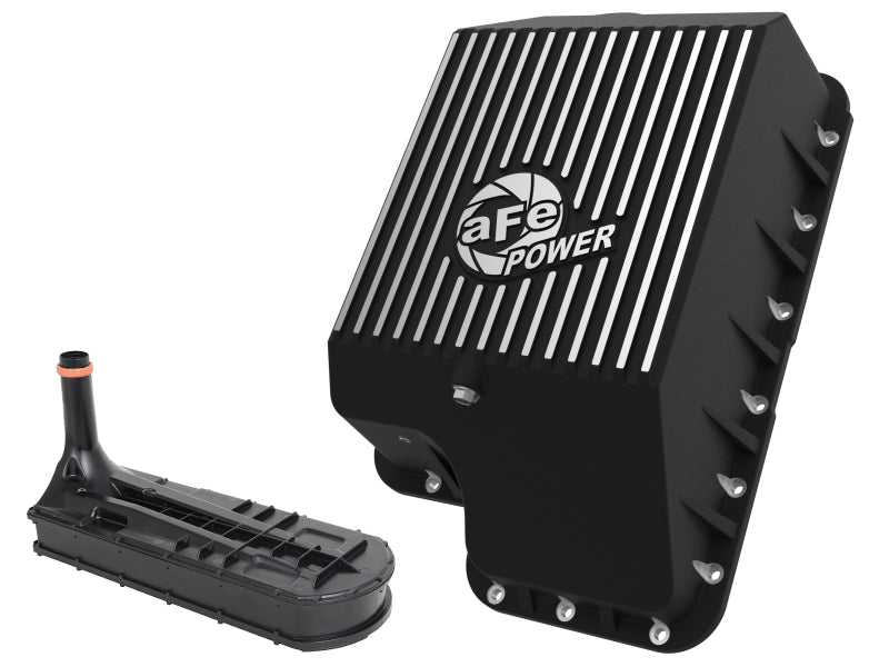 aFe POWER Pro Series Transmission Pan, Black with Machined Fins, Ford Diesel Trucks, Part Number 46-70122-1