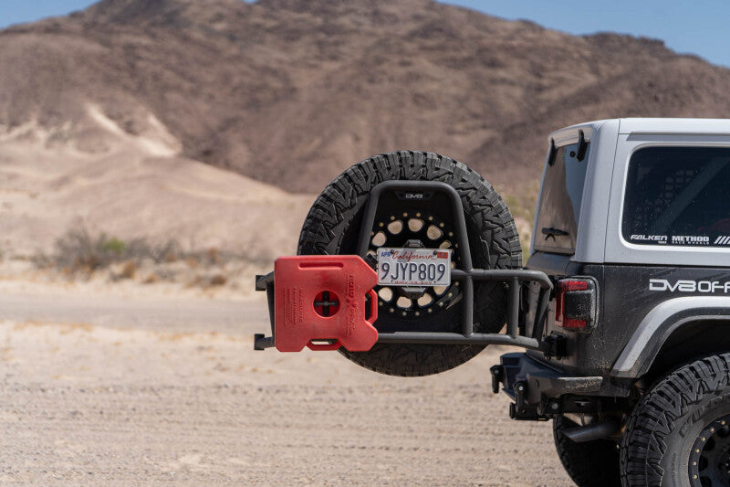 DV8 Offroad Body Mounted Tire Carrier for 2018–2025 Jeep Wrangler JL, Part Number dveTCJL-14