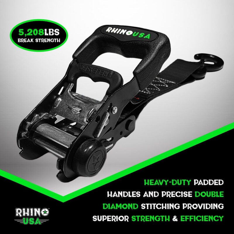 Rhino USA rsaTD-GC1.6X15-BLU Heavy Duty Ratchet Tie-Down 4-Pack, Blue