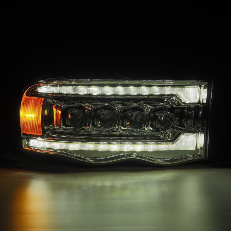 AlphaRex NOVA LED Projector Headlights for 2002-2005 Dodge Ram 1500, Plank Style Chrome, Activ Light and Sequential Signal