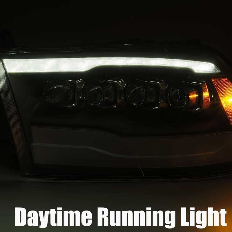 AlphaRex NOVA LED Projector Headlights for 2009-2018 Dodge Ram 1500, Alpha Black Plank Style with DRL