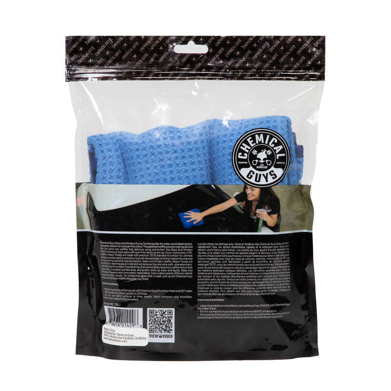 Chemical Guys Waffle Weave Glass & Window Microfiber Towel - 24in x 16in - Blue - Case of 48