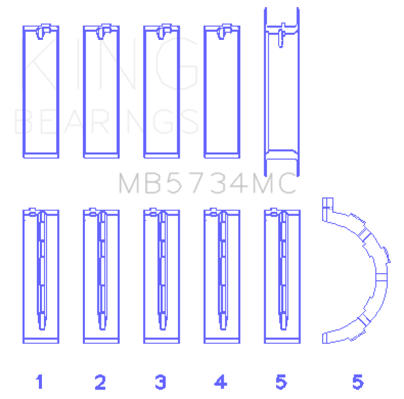 King Engine Bearings MB5734MC Ford 302 CID Coyote Performance Coated Main Bearing Set, Standard Size