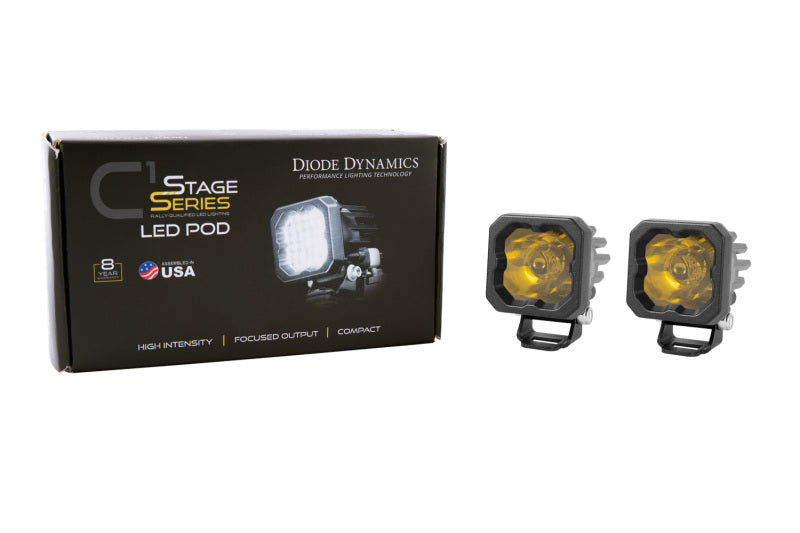 Diode Dynamics Stage Series C1 LED Pod Pro Yellow Flood Standard ABL Pair, Part Number DD6463P
