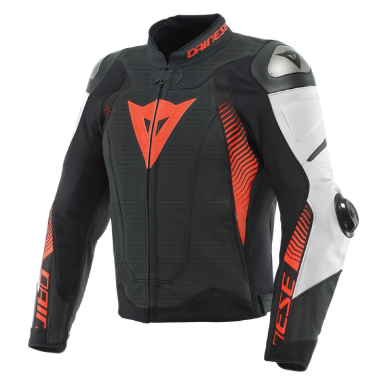 Dainese Super Speed 4 Perforated Leather Jacket Matte Black/White/Fluorescent Red Size - 58