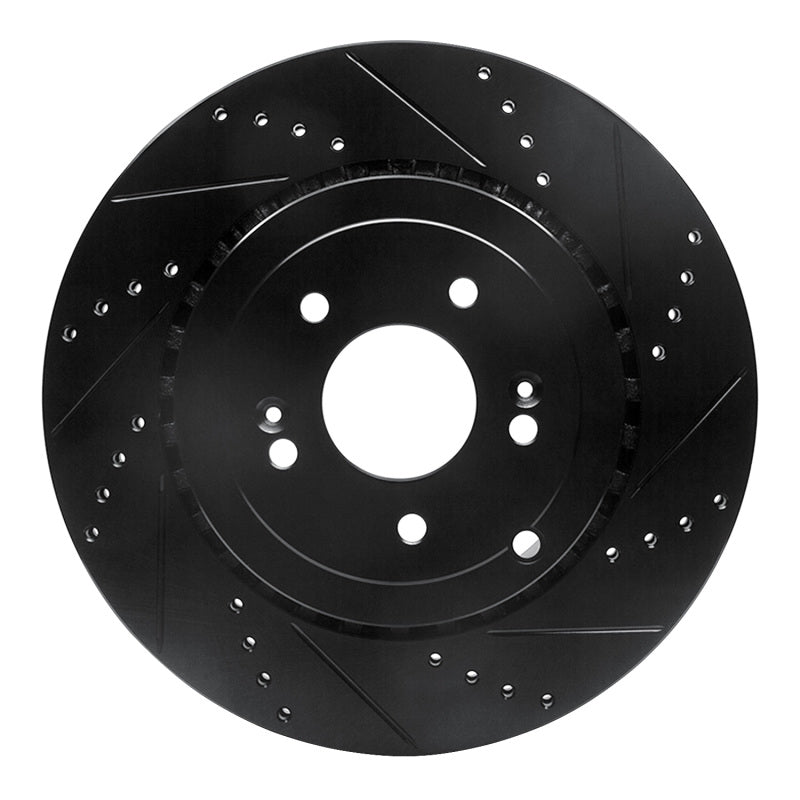 R1 Concepts RNC633-21039R Rear Right Drilled and Slotted Black Brake Rotor for 2018-2019 Genesis G70 and Kia Stinger