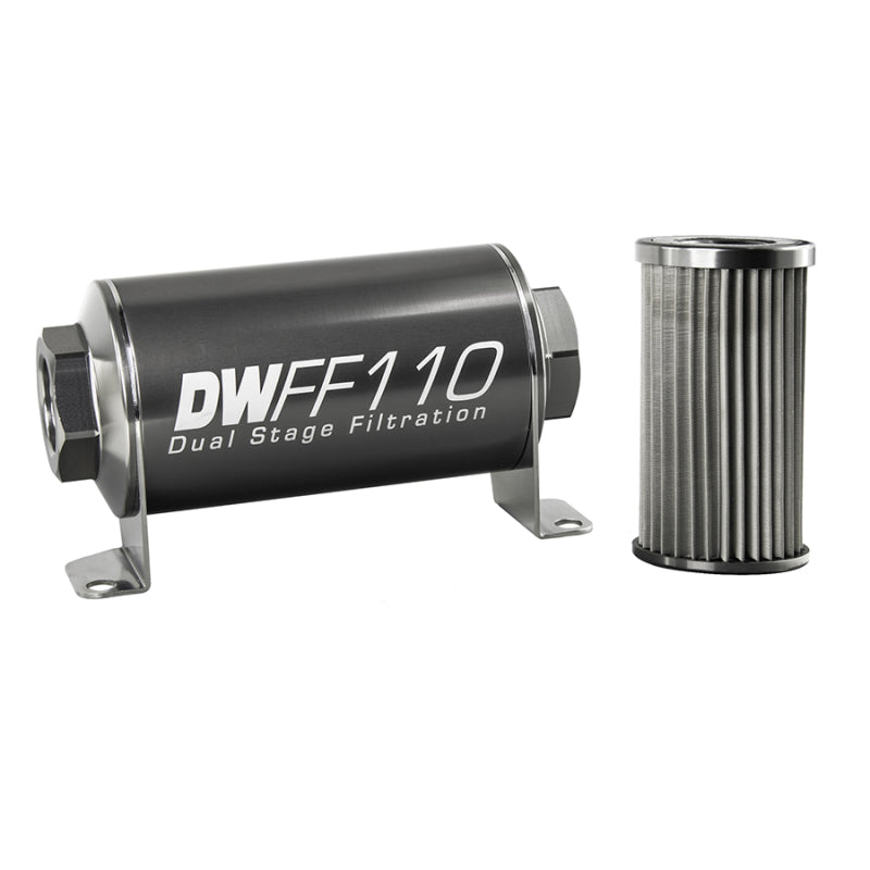 DeatschWerks Stainless Steel 8AN 10 Micron Universal Inline Fuel Filter Housing Kit (110mm)