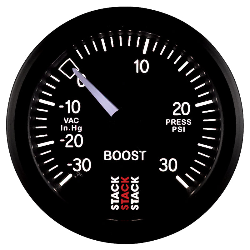AutoMeter Stack Instruments 52mm Mechanical Boost Gauge, -30 inHg to +30 psi, Black, Part Number atmST3112
