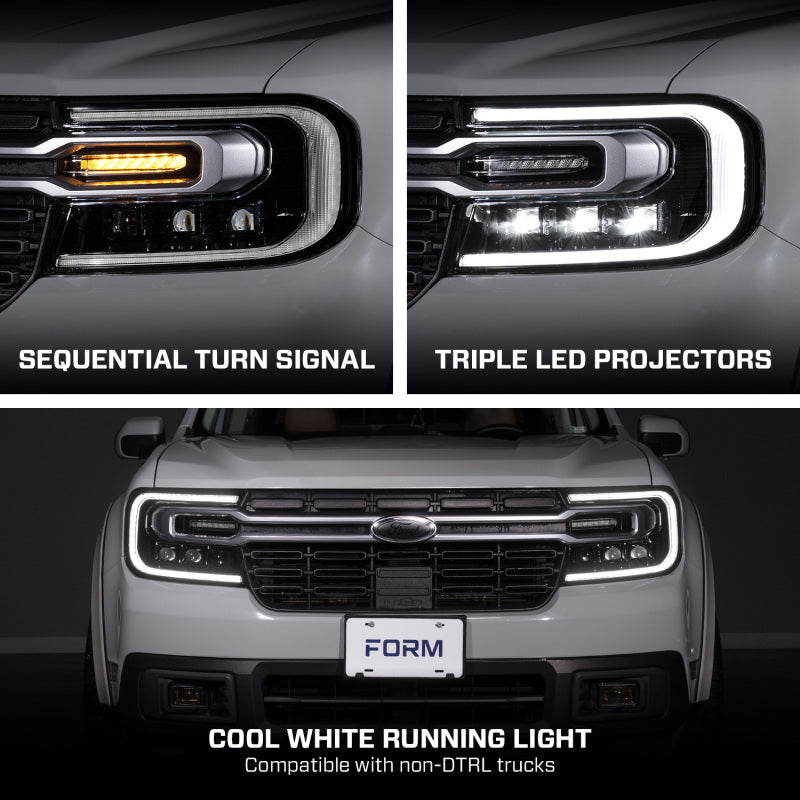 Form Lighting 22-24 Ford Maverick Sequential LED Projector Headlights (Pair) - Black Housing Upgrade