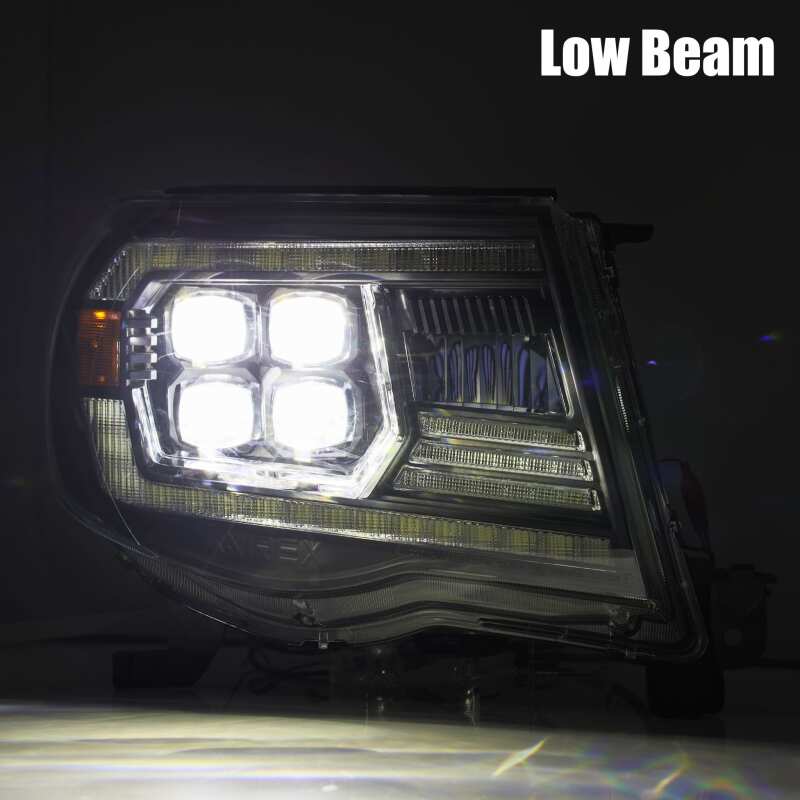 AlphaRex NOVA LED Projector Headlights for 2005-2011 Toyota Tacoma, Plank Style, Alpha Black with Active Light and DRL