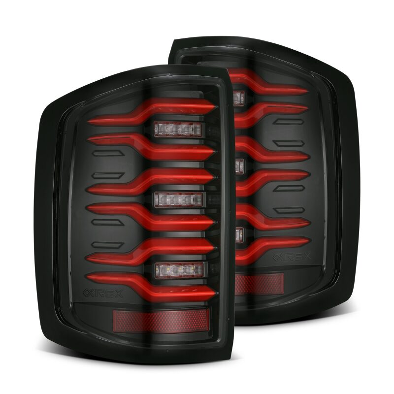 AlphaRex Luxx-Series LED Tail Lights for 2014-2018 Chevrolet Silverado 1500 and 2015 Silverado 2500 HD, Black/Red, ARX620050