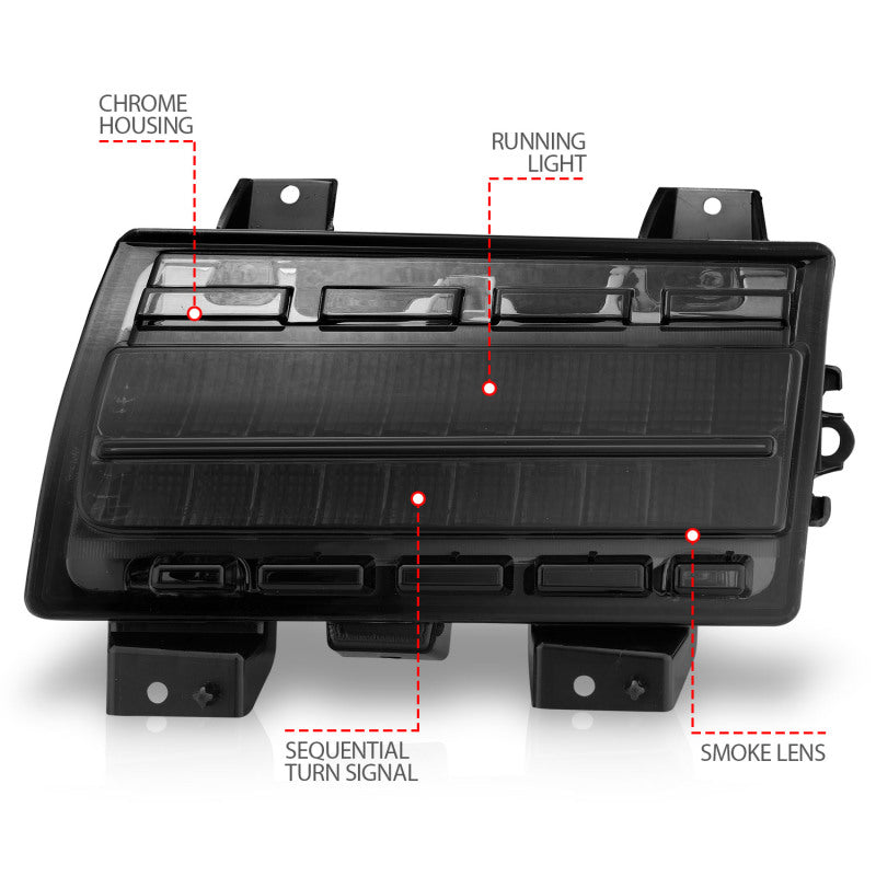 ANZO 2018-2021 Jeep Wrangler LED Side Markers Chrome Housing Smoke Lens w/ Sequential Signal
