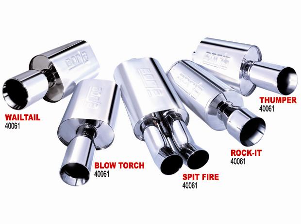 Borla Boomer Thumper Muffler, 2.25-Inch Center Inlet with 4-Inch Round Tip, Part 40057