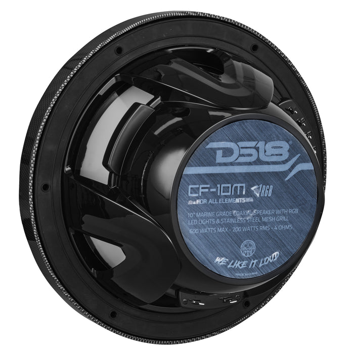 DS18 NXL 10" 2-Way Coaxial Marine Speaker With LED RGB Lights 200 Watts Rms 4-Ohm -Black Carbon Fiber SKU: CF-10M