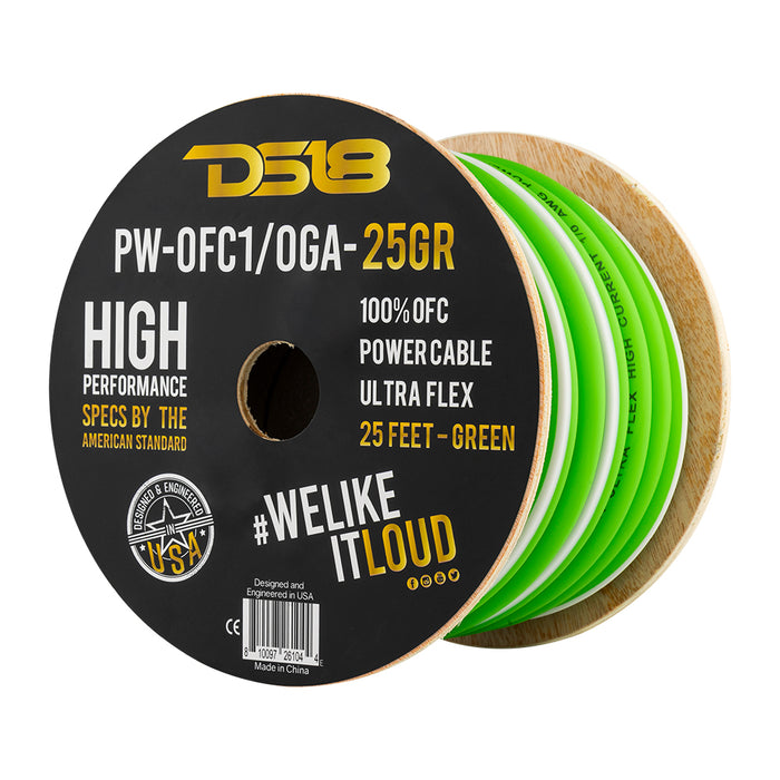 DS18 1/0-GA 100% OFC Ground, Power Cable, 25 Feet SKU: PW-OFC1/0GA-25GR