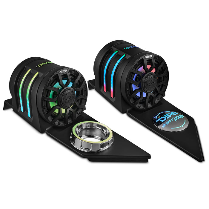 DS18 Polaris Slingshot Headrest Speaker Pods Loaded | 2 x NXL-IQ6/BK Speakers and Digital LED Lights | 2015 - Current SKU: SLG-HD6LDV2