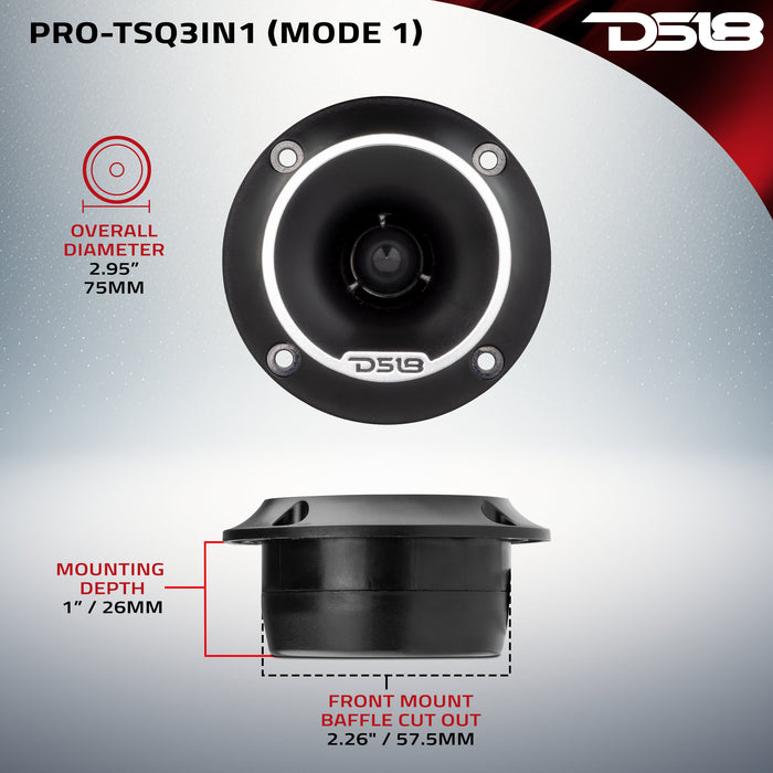 DS18 3" Surface/Flush/Angle High Compression Neodymium Super Bullet Tweeter 100 Watts 1" Aluminum 4-Ohm Vc SKU: PRO-TSQ3IN1