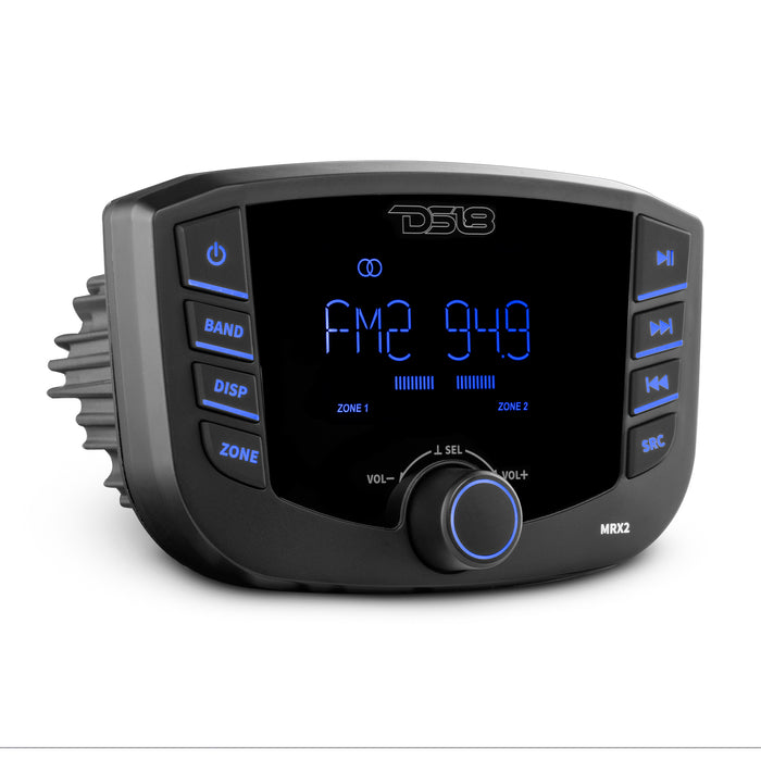 DS18 Marine and Powersports Headunit 3" LCD screen , 2 Zones, 4 volts Output, BT, RDS 4X50 Watts SKU: MRX2