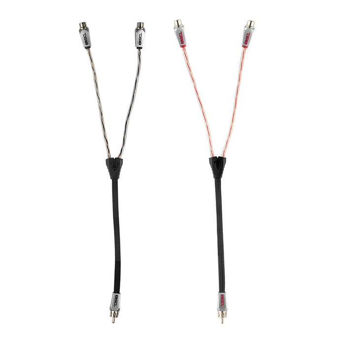 DS18 Level 3 RCA 100% Copper OFC Y Connector 2 FEMALE to 1 MALE - BLACK / RED Kit SKU: HQRCA-2F1MKIT