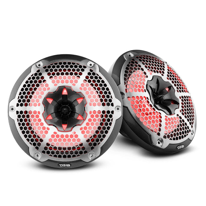 DS18 NXL 10" 2-Way Coaxial Marine Speaker With LED RGB Lights 200 Watts Rms 4-Ohm -Black Carbon Fiber SKU: CF-10M