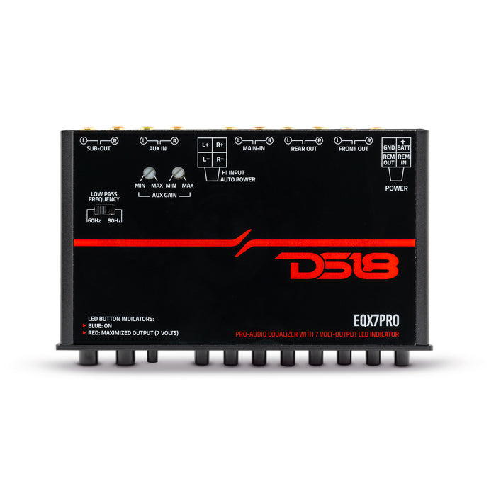 DS18 High Volt 7-Band Equalizer with High Level Input, Auto Turn On And High Volt LED Indicator SKU: EQX7PRO