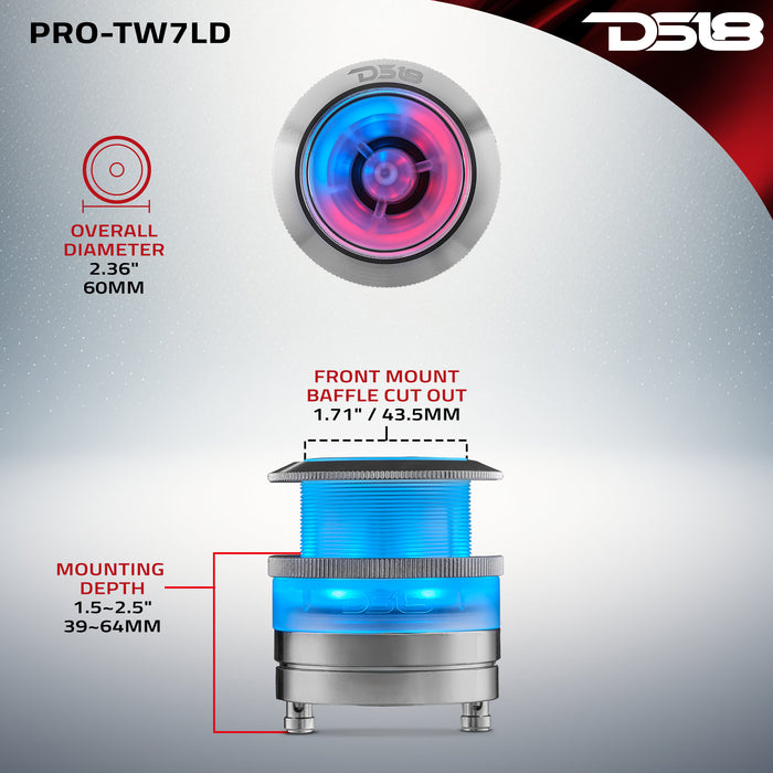DS18 2.3" Neodymium Super Bullet Tweeter with 1" Aluminum Voice Coil & Digital LED Lights SKU: PRO-TW7LD